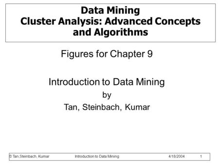 © Tan,Steinbach, Kumar Introduction to Data Mining 1/17/2006 1 Data Mining Cluster Analysis: Advanced Concepts and Algorithms Figures for Chapter 9 Introduction.