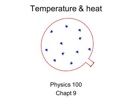 Physics 100 Chapt 9 Temperature & heat. Temperature scales Fahrenheit 212 F 32 F - 459 F room temp 27 C 300 K 80 F.