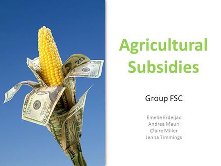 Agricultural Subsidies Group FSC Emelie Erdeljac Andrea Mauri Claire Miller Jenna Timmings.