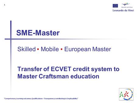 “Competences, Learning outcomes, Qualifications – Transparency contributing to Employability” 1 SME-Master Skilled ▪ Mobile ▪ European Master Transfer.