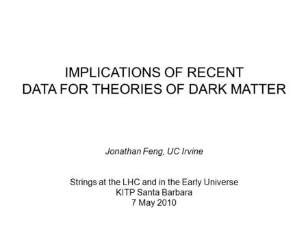 IMPLICATIONS OF RECENT DATA FOR THEORIES OF DARK MATTER