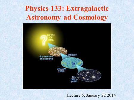 Physics 133: Extragalactic Astronomy ad Cosmology Lecture 5; January 22 2014.