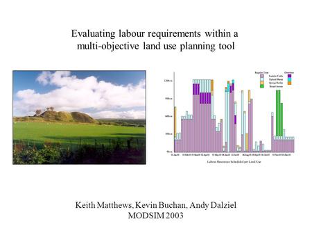 Evaluating labour requirements within a multi-objective land use planning tool Keith Matthews, Kevin Buchan, Andy Dalziel MODSIM 2003.