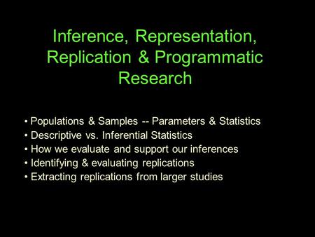 Inference, Representation, Replication & Programmatic Research