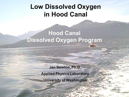 Low Dissolved Oxygen in Hood Canal Hood Canal Dissolved Oxygen Program Jan Newton, Ph.D. Applied Physics Laboratory University of Washington.