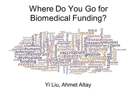 Where Do You Go for Biomedical Funding? Yi Liu, Ahmet Altay.