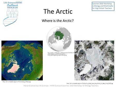 The Arctic Where is the Arctic? Summer 2010 Workshop in Biology and Multimedia for High School Teachers