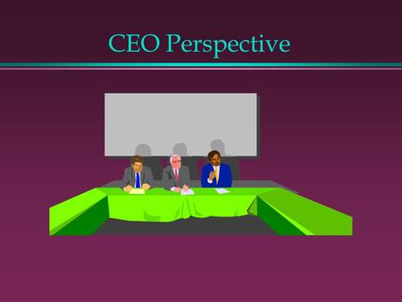 CEO Perspective. CEO’s Strategic Agenda l Personal Vision of What the Organization Can/Should Be l Strategy as to How to Achieve this Vision l Personal.