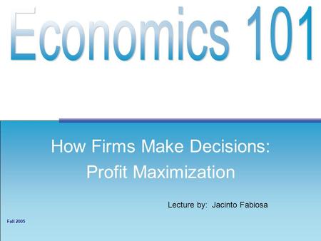 Lecture by: Jacinto Fabiosa Fall 2005 How Firms Make Decisions: Profit Maximization.