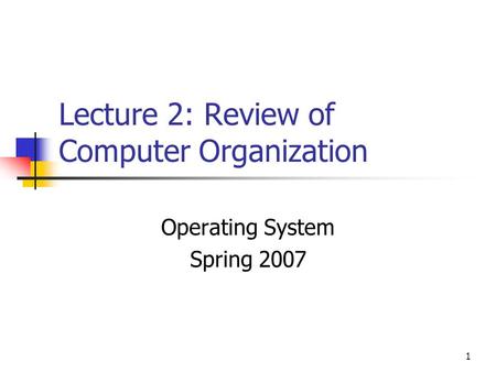 1 Lecture 2: Review of Computer Organization Operating System Spring 2007.