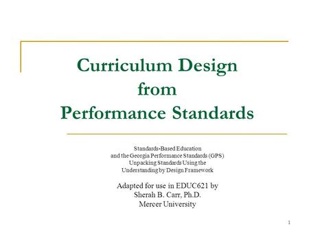Curriculum Design from Performance Standards