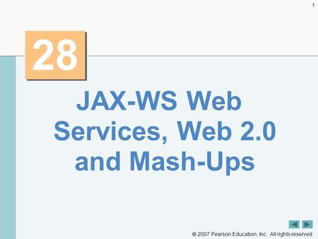  2007 Pearson Education, Inc. All rights reserved. 1 28 JAX-WS Web Services, Web 2.0 and Mash-Ups.