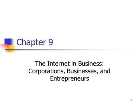 1 Chapter 9 The Internet in Business: Corporations, Businesses, and Entrepreneurs.