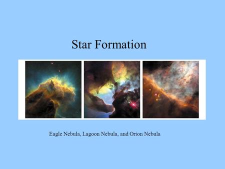 Star Formation Eagle Nebula, Lagoon Nebula, and Orion Nebula.