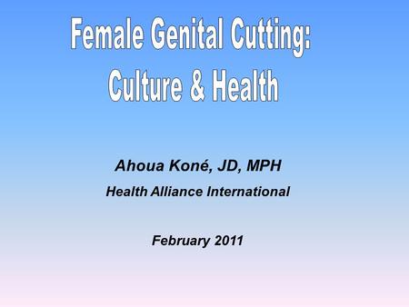 Ahoua Koné, JD, MPH Health Alliance International February 2011.