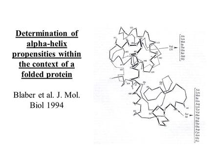 Determination of alpha-helix propensities within the context of a folded protein Blaber et al. J. Mol. Biol 1994.