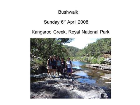 Bushwalk Sunday 6 th April 2008 Kangaroo Creek, Royal National Park.