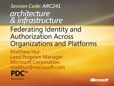 1 Federating Identity and Authorization Across Organizations and Platforms Matthew Hur Lead Program Manager Microsoft Corporation