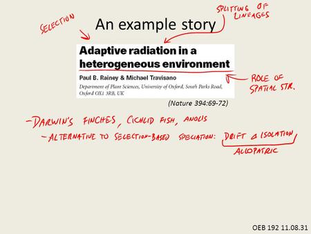An example story OEB 192 11.08.31 (Nature 394:69-72)
