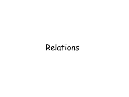 Relations. Binary Relations a relation between elements of two sets is a subset of their Cartesian product (of ordered pairs). Note the di ﬀ erence between.