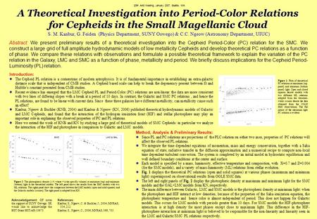 A Theoretical Investigation into Period-Color Relations for Cepheids in the Small Magellanic Cloud S. M. Kanbur, G. Feiden (Physics Department, SUNY Oswego)