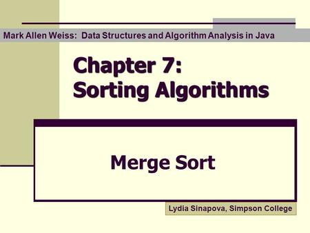 Chapter 7: Sorting Algorithms