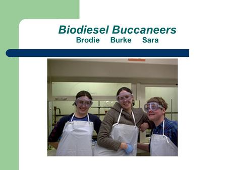 Biodiesel Buccaneers Brodie Burke Sara. Questions of the hour Can we make biodiesel at a cheaper cost than buying biodiesel/petroleum diesel at the pump.