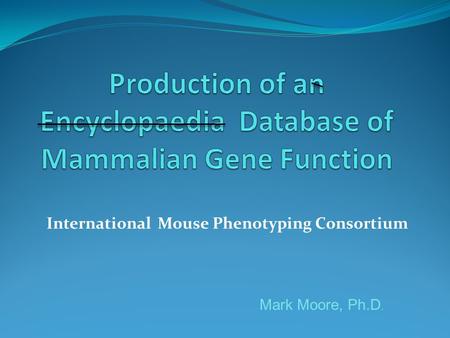International Mouse Phenotyping Consortium Mark Moore, Ph.D.