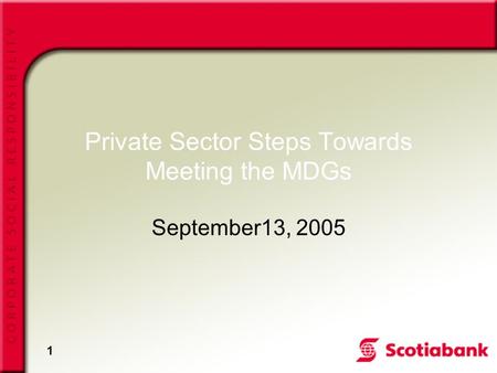 1 Private Sector Steps Towards Meeting the MDGs September13, 2005.