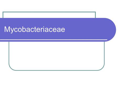 Mycobacteriaceae. Classification – Family Mycobacteriaceae 1 genus of medical importance= Mycobacteria All are slow growing All are acid-fast and contain.