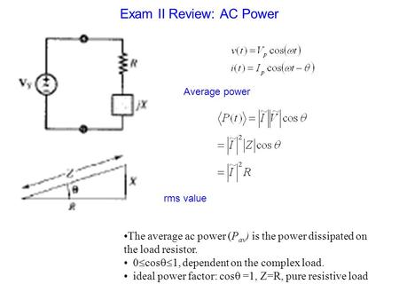 The average ac power (P av ) is the power dissipated on the load resistor. 0  cos  1, dependent on the complex load. ideal power factor: cos  =1,