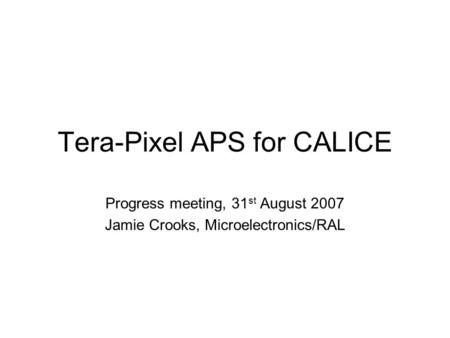 Tera-Pixel APS for CALICE Progress meeting, 31 st August 2007 Jamie Crooks, Microelectronics/RAL.
