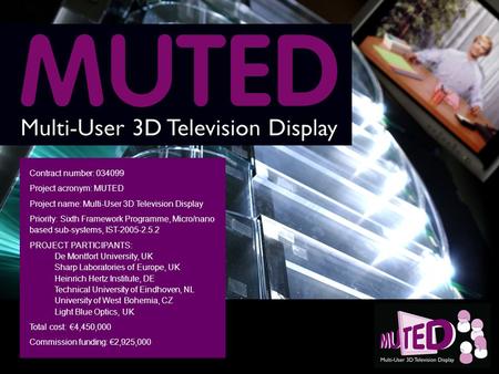 Contract number: 034099 Project acronym: MUTED Project name: Multi-User 3D Television Display Priority: Sixth Framework Programme, Micro/nano based sub-systems,