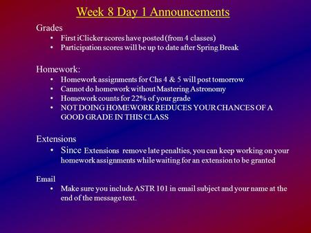 Week 8 Day 1 Announcements