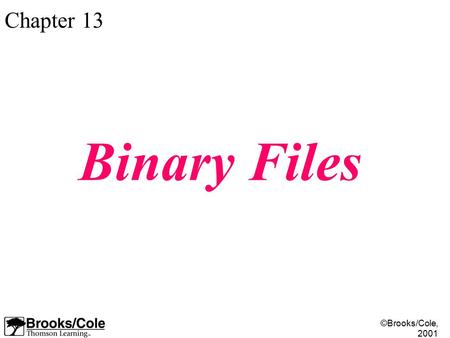 ©Brooks/Cole, 2001 Chapter 13 Binary Files. ©Brooks/Cole, 2001 Figure 13-1.