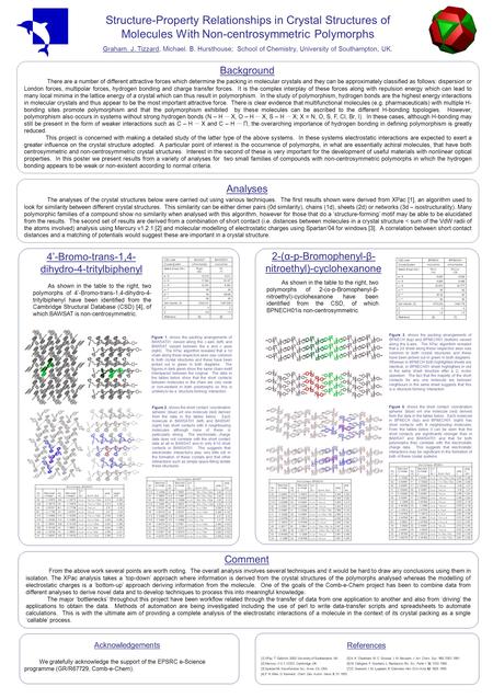 Graham. J. Tizzard, Michael. B. Hursthouse; School of Chemistry, University of Southampton, UK. Structure-Property Relationships in Crystal Structures.