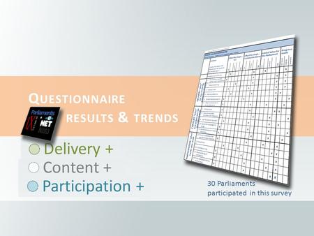 Q UESTIONNAIRE RESULTS & TRENDS 30 Parliaments participated in this survey.