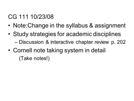 Note:Change in the syllabus & assignment