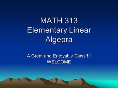 MATH 313 Elementary Linear Algebra A Great and Enjoyable Class!!!! WELCOME.