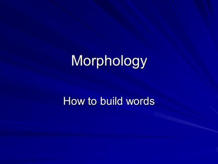 Morphology How to build words. What is a morpheme? Morphology is the organization of morphemes into words. –The morpheme is the smallest meaningful (invested.