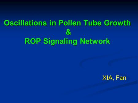 Oscillations in Pollen Tube Growth & ROP Signaling Network Oscillations in Pollen Tube Growth & ROP Signaling Network XIA, Fan.