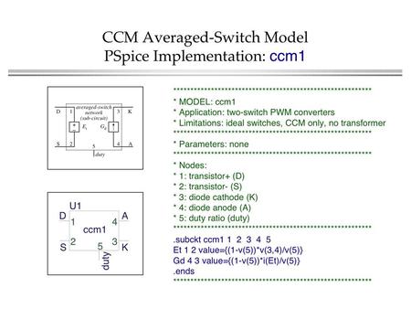 Modeling conduction loss SEPIC example MOSFET R on, diode V D Averaged terminal voltages of switch network, including conduction losses: