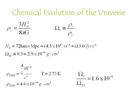 Chemical Evolution of the Universe. As we look back in time, photons have wavelengths shortened by (1+z) at z=6400, Universe becomes photon dominated…T~17000K.
