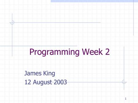 1 Programming Week 2 James King 12 August 2003 2 Creating Instances of Objects Basic Java Language Section.