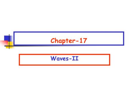 Chapter-17 Waves-II. Chapter-17 Waves-II  Topics to be studied:  Speed of sound waves  Relation between displacement and pressure amplitude  Interference.
