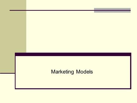 Marketing Models. Example 12.12 Marketing Models.