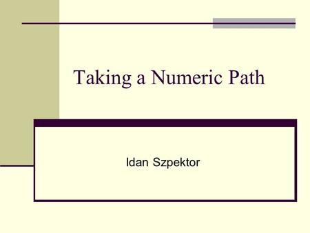 Taking a Numeric Path Idan Szpektor. The Input A partial description of a molecule: The atoms The bonds The bonds lengths and angles Spatial constraints.