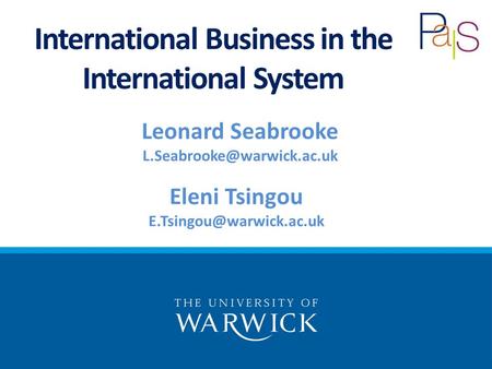 Leonard Seabrooke International Business in the International System Eleni Tsingou
