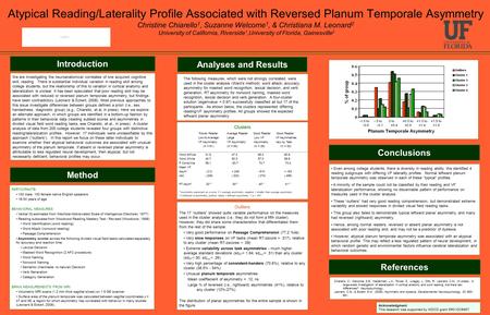 Atypical Reading/Laterality Profile Associated with Reversed Planum Temporale Asymmetry Christine Chiarello 1, Suzanne Welcome 1, & Christiana M. Leonard.
