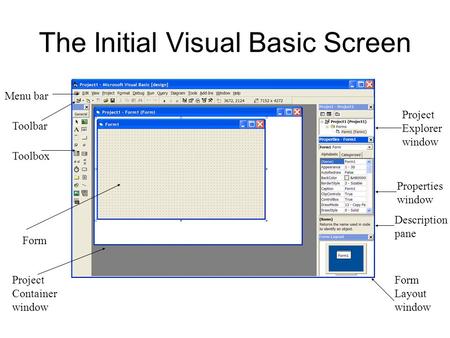 The Initial Visual Basic Screen